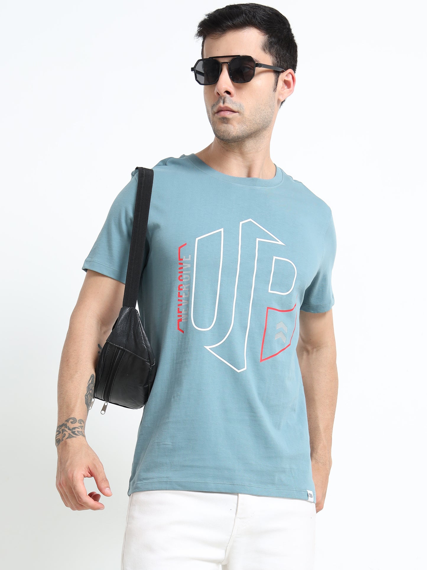 UP printed Light blue short sleeve Regular T-shirt