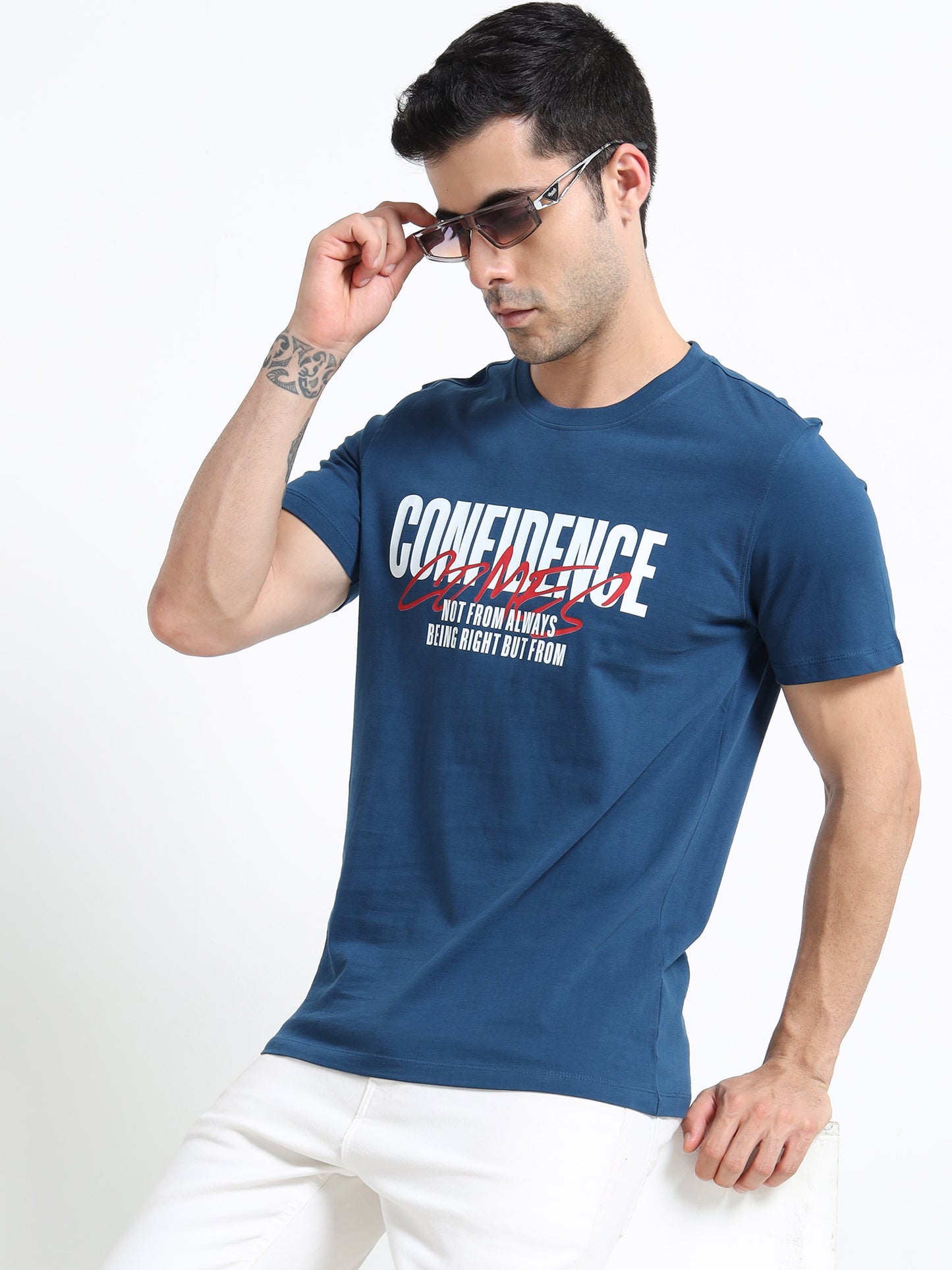 Confidence printed Petrol Green short sleeve Regular T-shirt