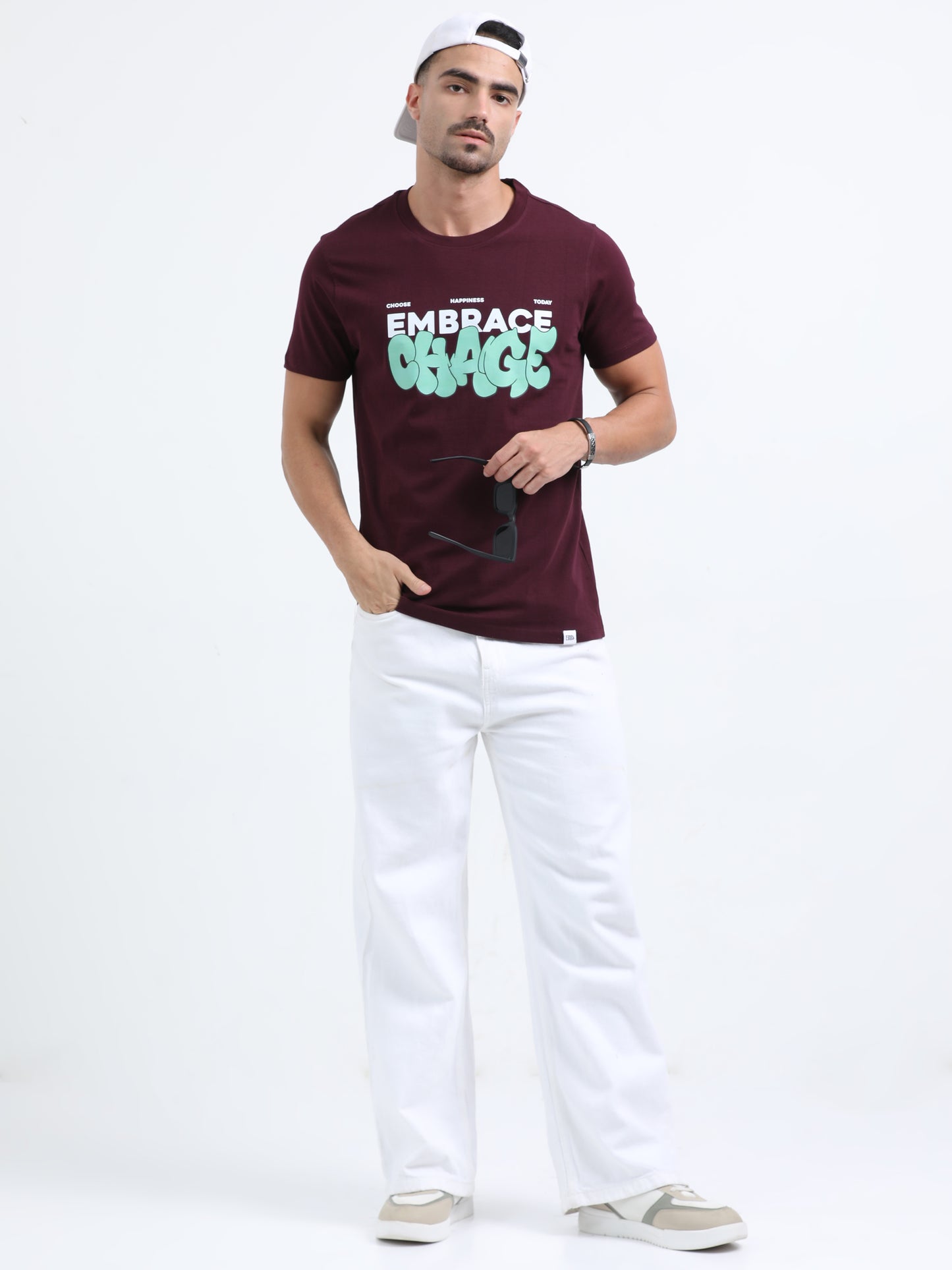 Embrace Change Printed Maroon short sleeve Regular T-shirt