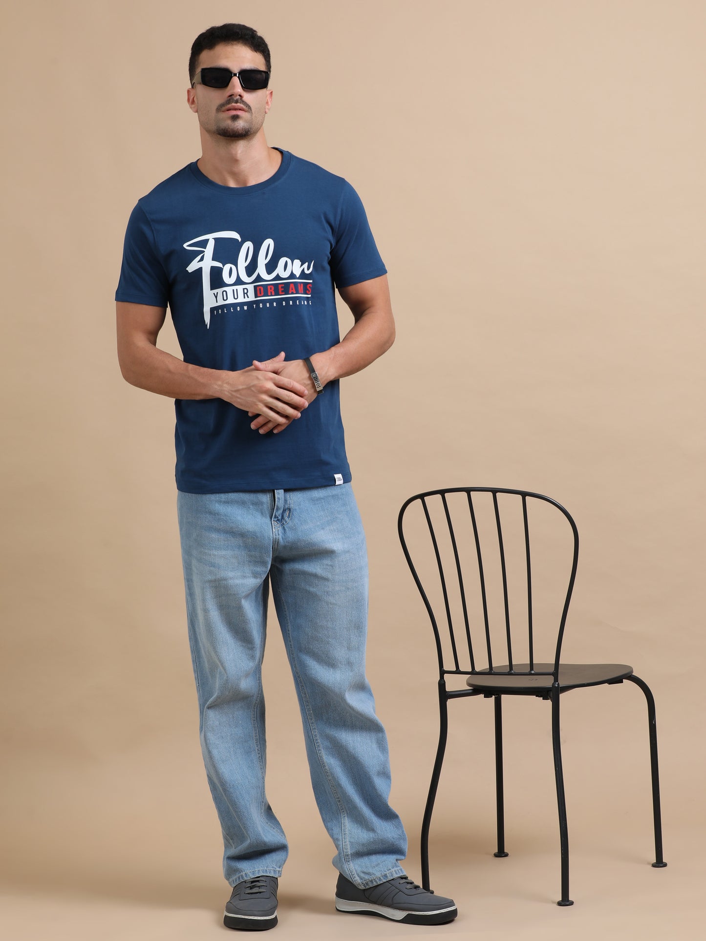 Follow your dreams printed Petrol Green short sleeve Regular T-shirt