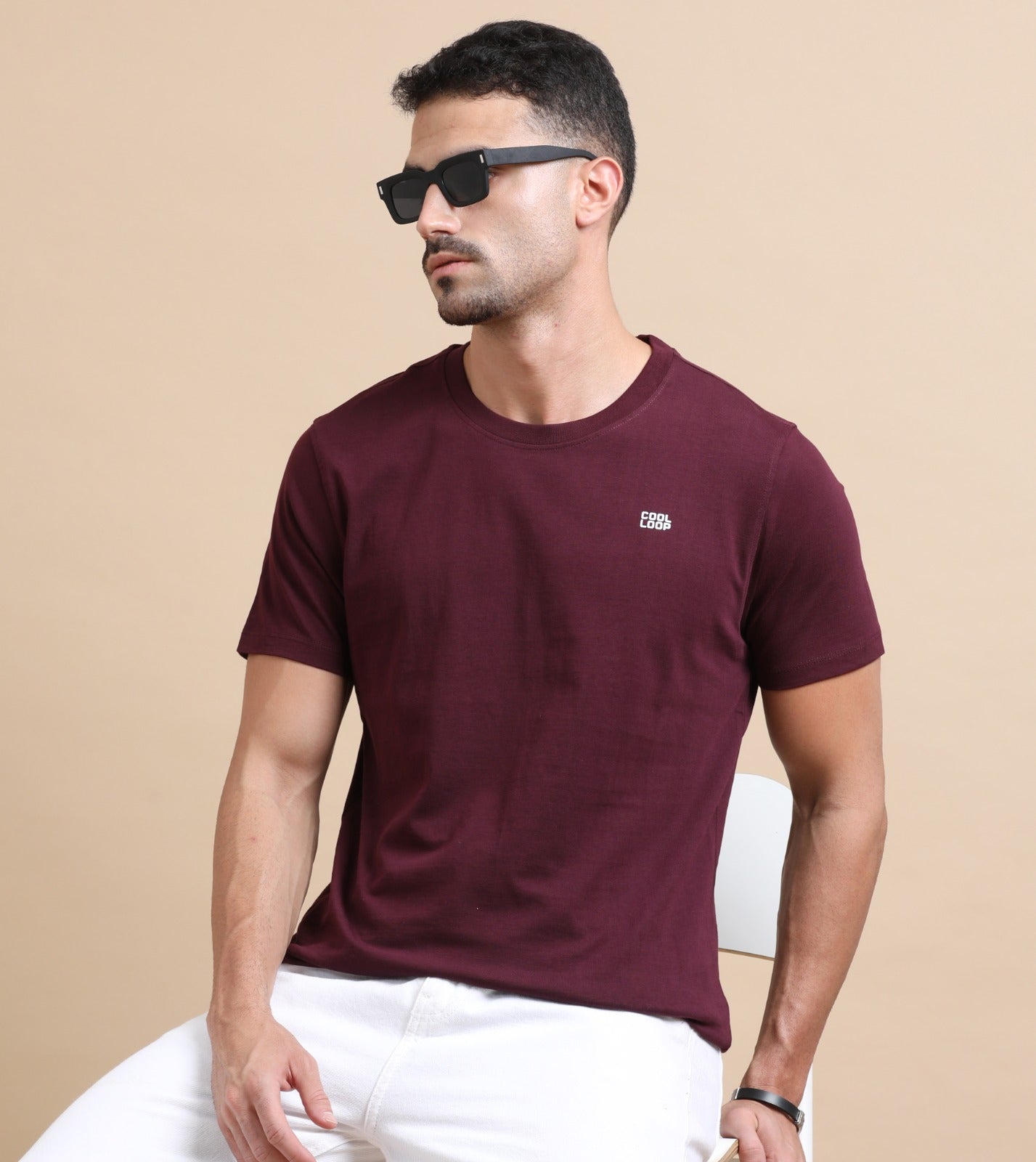 Maroon Solid short sleeve Regular T-shirt
