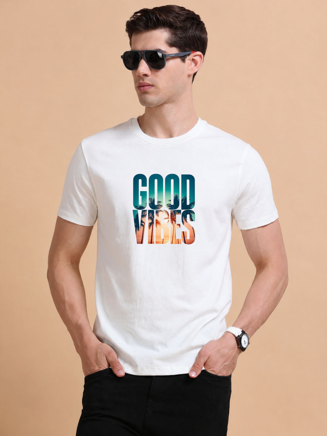Good Vibes printed Red short sleeve Regular T-shirt