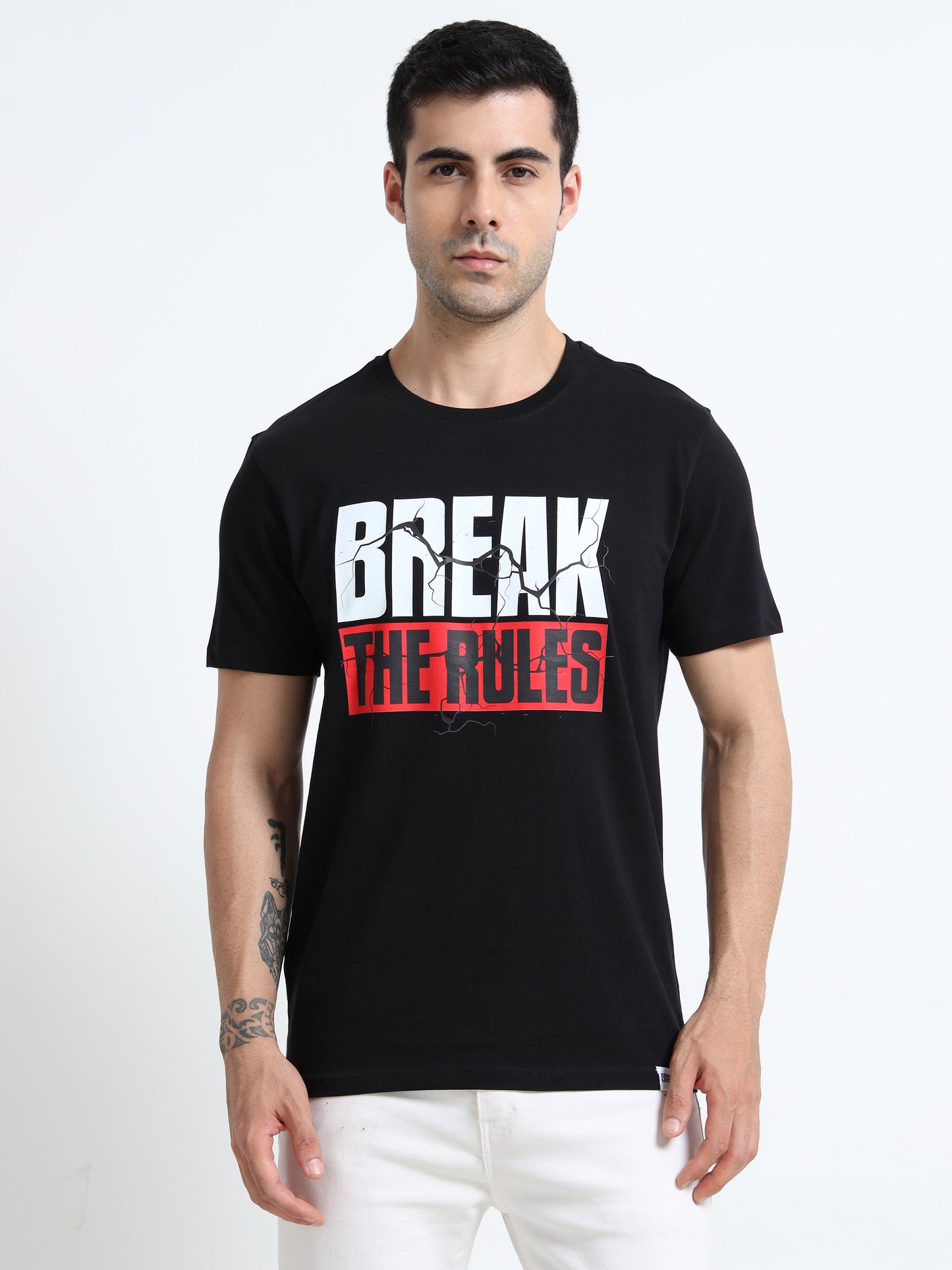 Break The Rules Printed Black short sleeve Regular T-shirt