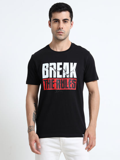 Break The Rules Printed Black short sleeve Regular T-shirt