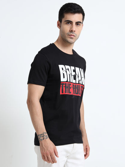 Break The Rules Printed Black short sleeve Regular T-shirt