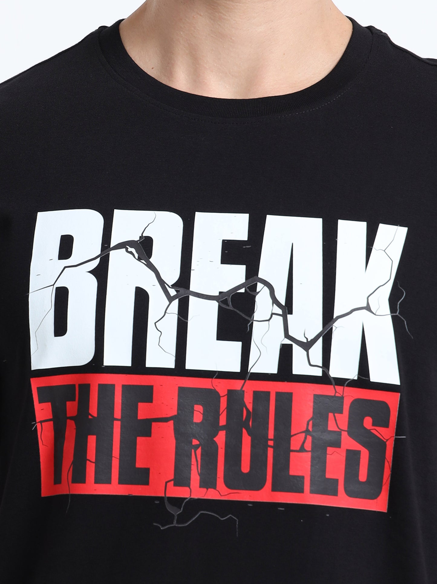 Break The Rules Printed Black short sleeve Regular T-shirt