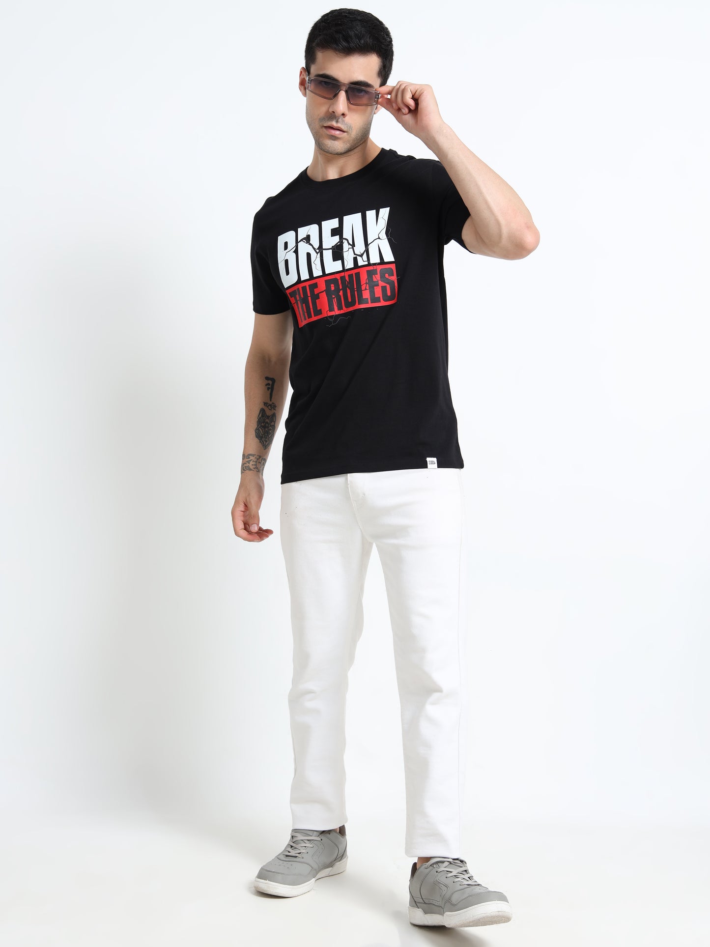 Break The Rules Printed Black short sleeve Regular T-shirt