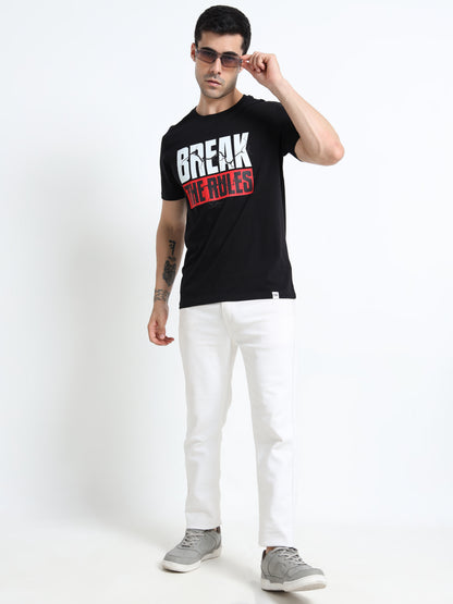 Break The Rules Printed Black short sleeve Regular T-shirt
