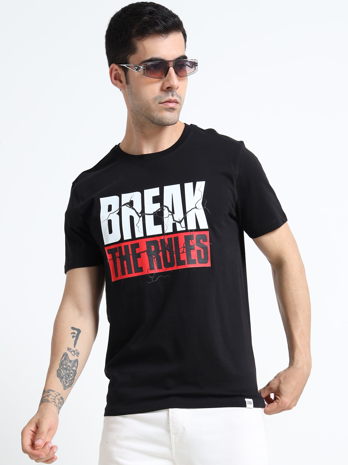 Break The Rules Printed Black short sleeve Regular T-shirt