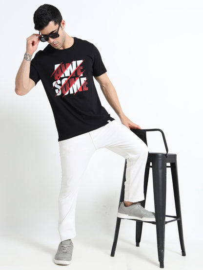 Black Awesome printed short sleeve Regular T-shirt