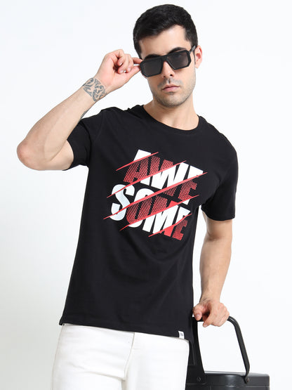 Black Awesome printed short sleeve Regular T-shirt