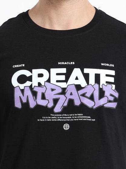 Create Miracle Printed Black short sleeve Regular T-shirt