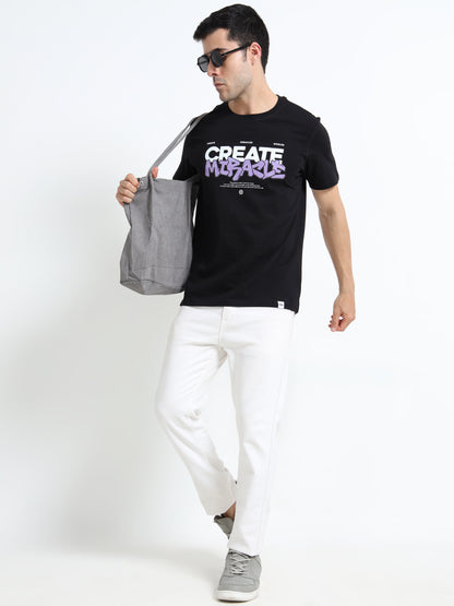 Create Miracle Printed Black short sleeve Regular T-shirt