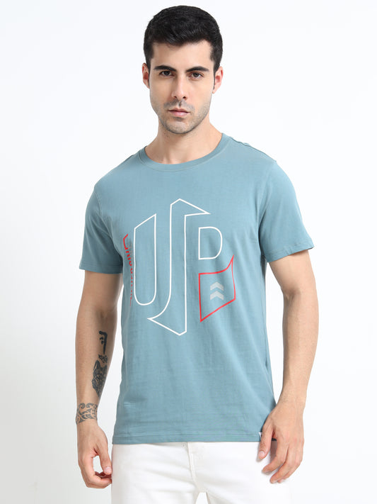 UP printed Light blue short sleeve Regular T-shirt
