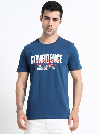Confidence printed Petrol Green short sleeve Regular T-shirt