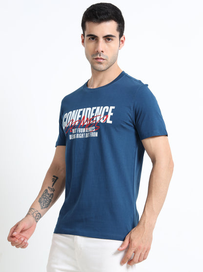 Confidence printed Petrol Green short sleeve Regular T-shirt