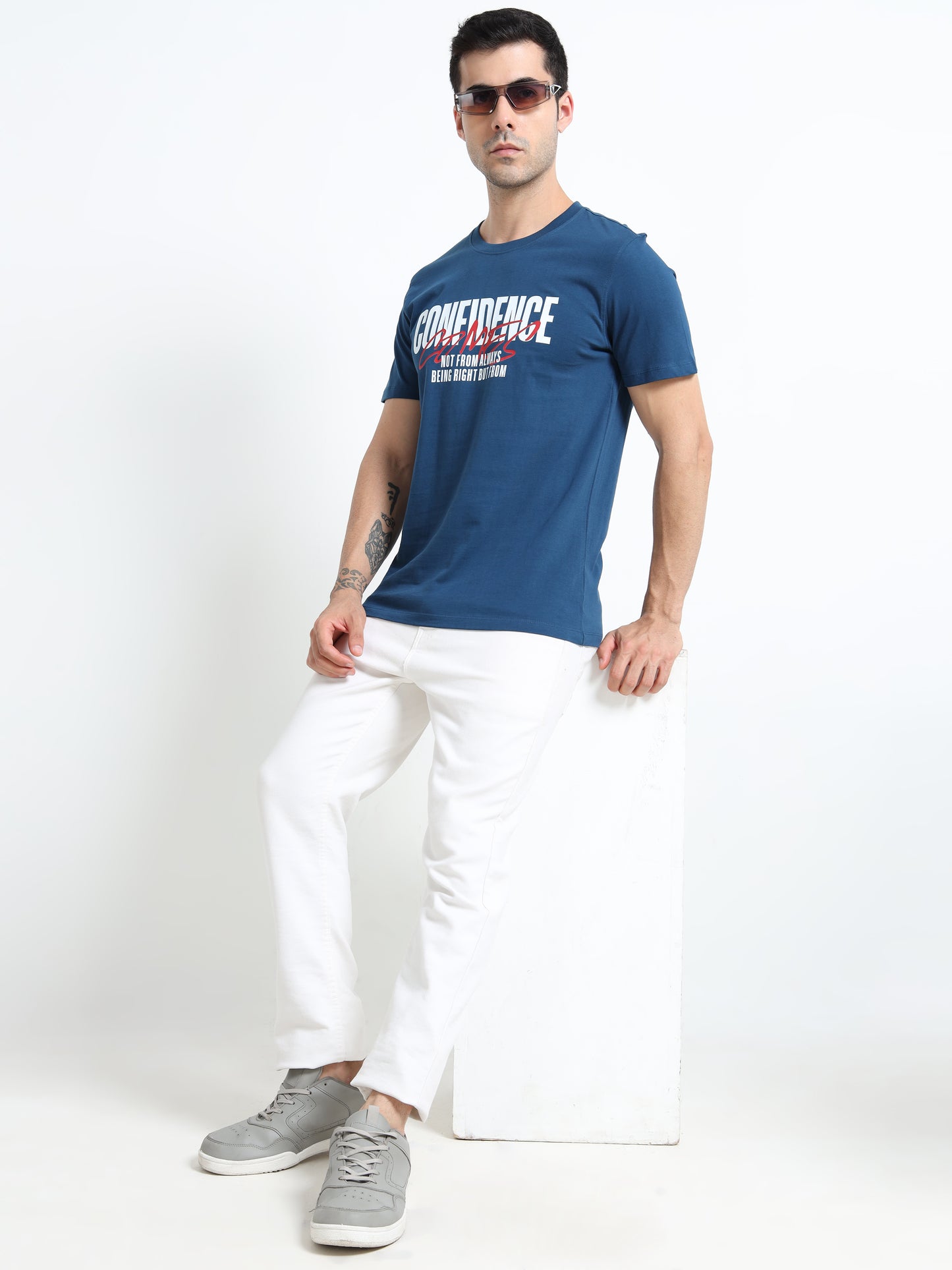 Confidence printed Petrol Green short sleeve Regular T-shirt