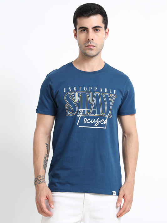 Unstoppable Printed Petrol Blue short sleeve Regular T-shirt