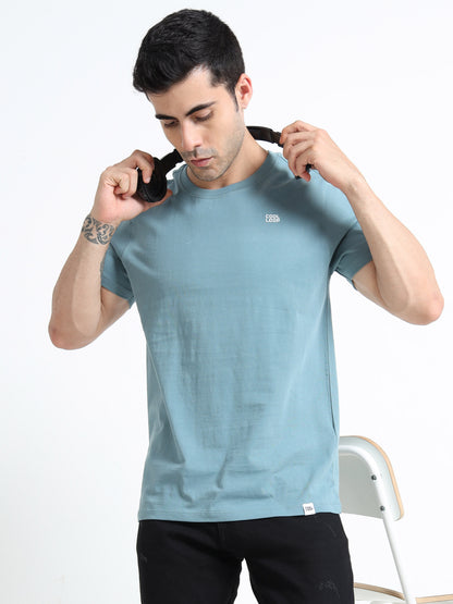 Light blue solid short sleeve Regular T-shirt