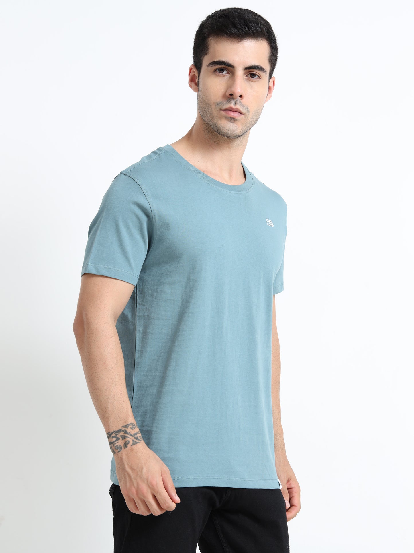 Light blue solid short sleeve Regular T-shirt