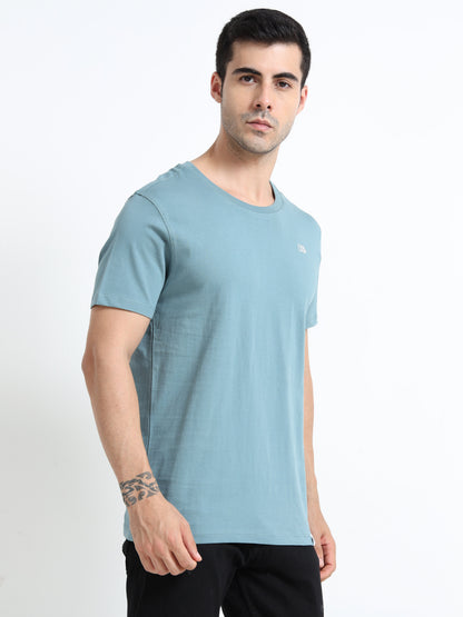 Light blue solid short sleeve Regular T-shirt