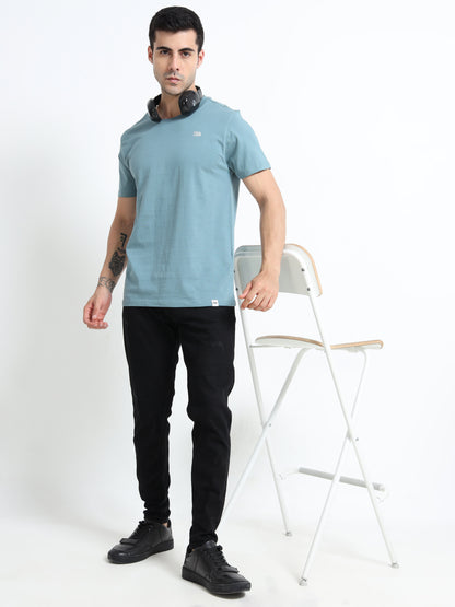 Light blue solid short sleeve Regular T-shirt
