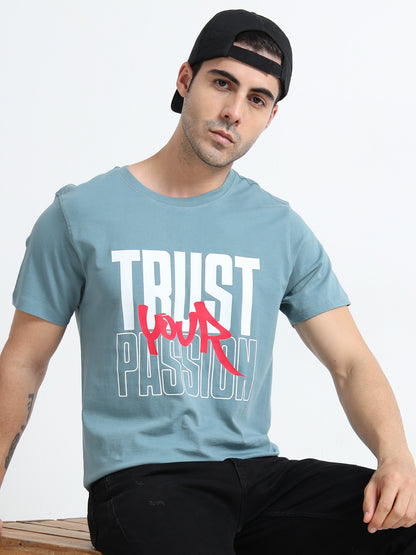 Trust Your Passion Printed Light blue short sleeve Regular T-shirt
