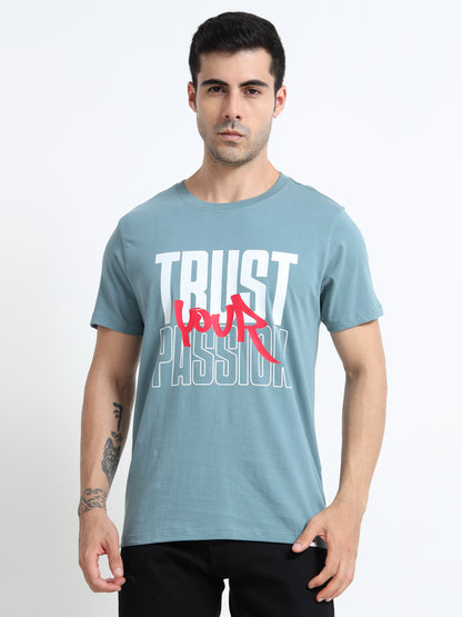 Trust Your Passion Printed Light blue short sleeve Regular T-shirt