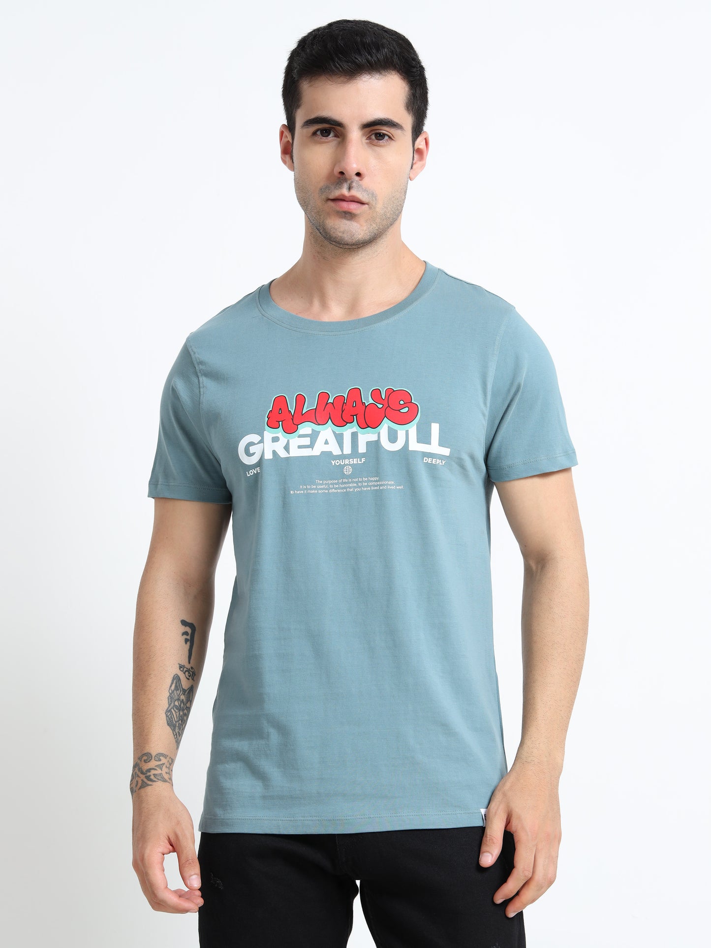 Always Greatfull printed Light blue short sleeve Regular T-shirt