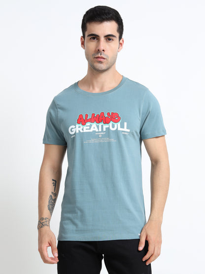 Always Greatfull printed Light blue short sleeve Regular T-shirt