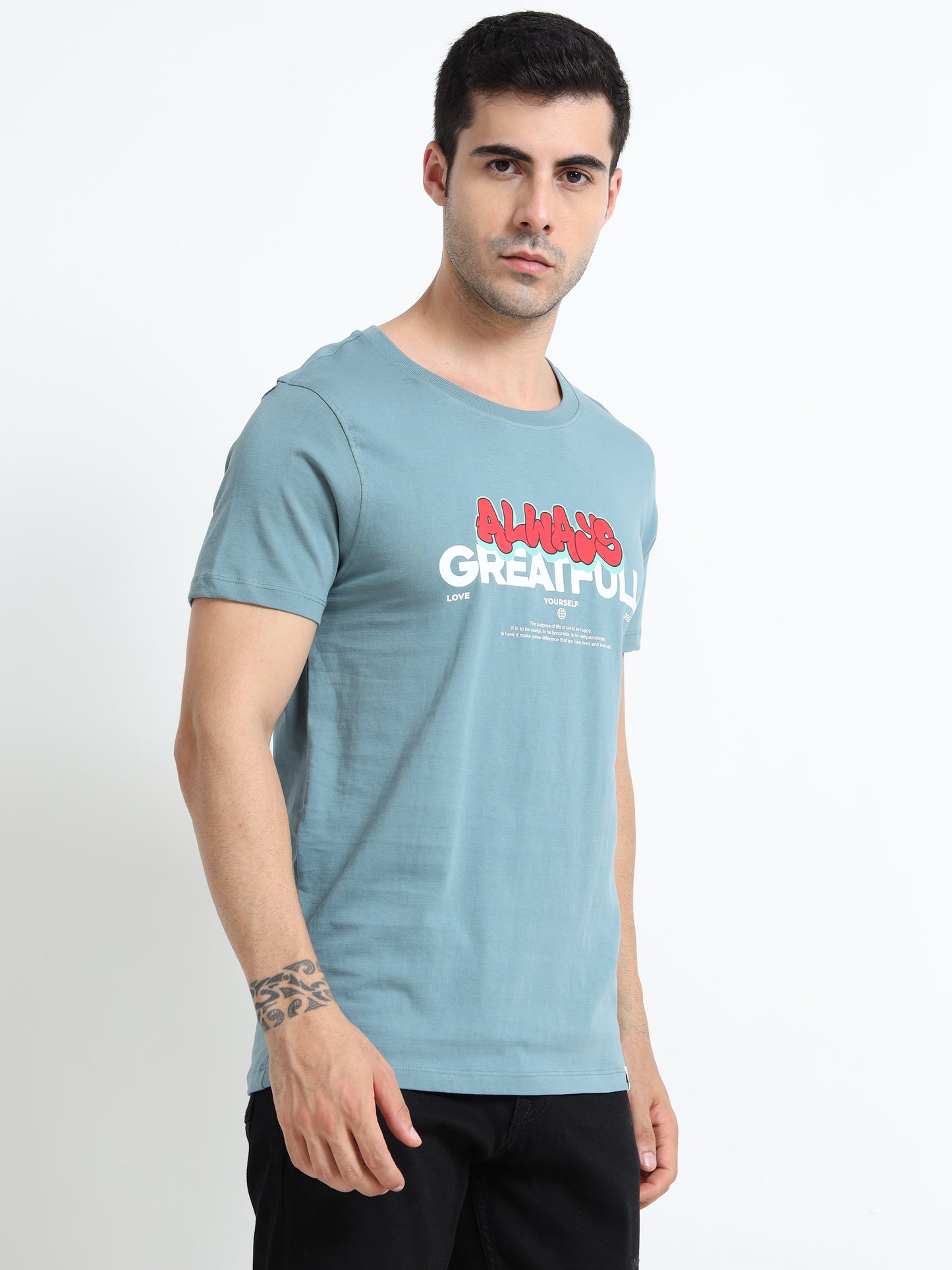 Always Greatfull printed Light blue short sleeve Regular T-shirt