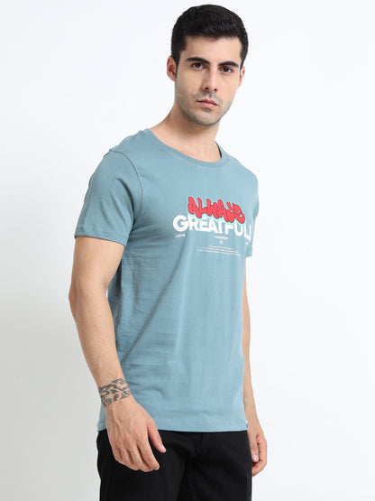 Always Greatfull printed Light blue short sleeve Regular T-shirt