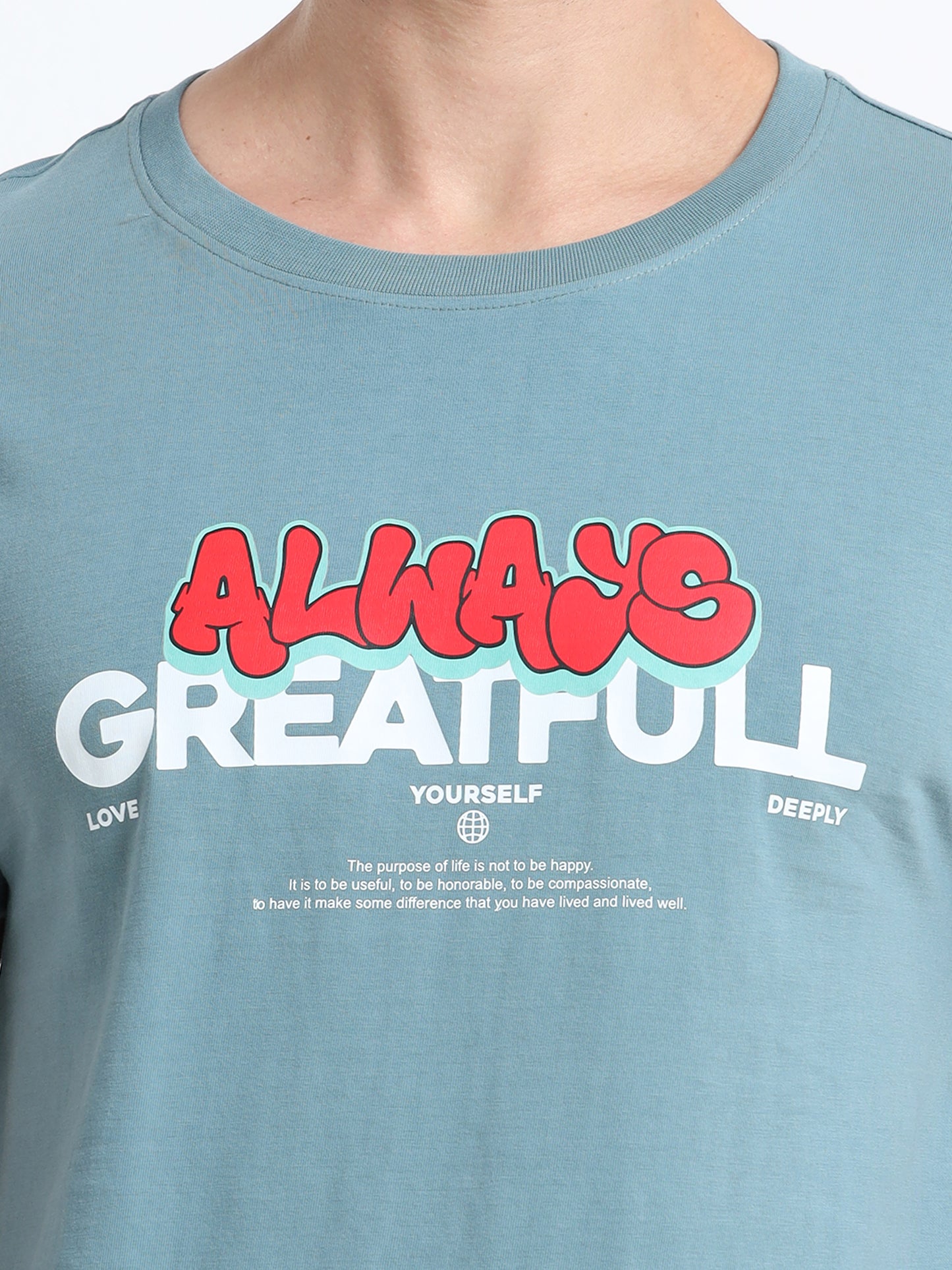 Always Greatfull printed Light blue short sleeve Regular T-shirt