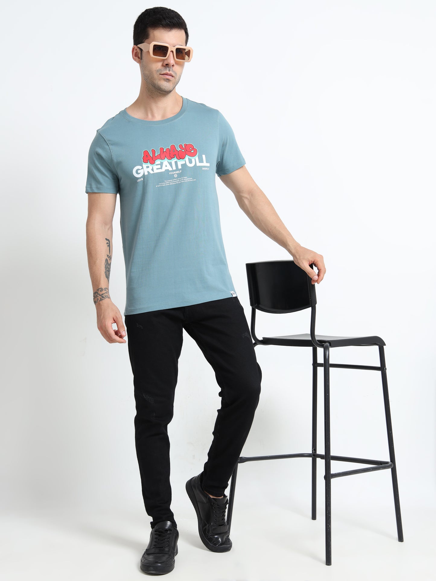 Always Greatfull printed Light blue short sleeve Regular T-shirt