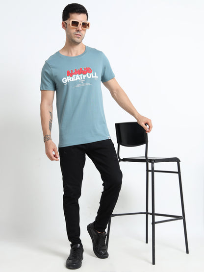 Always Greatfull printed Light blue short sleeve Regular T-shirt