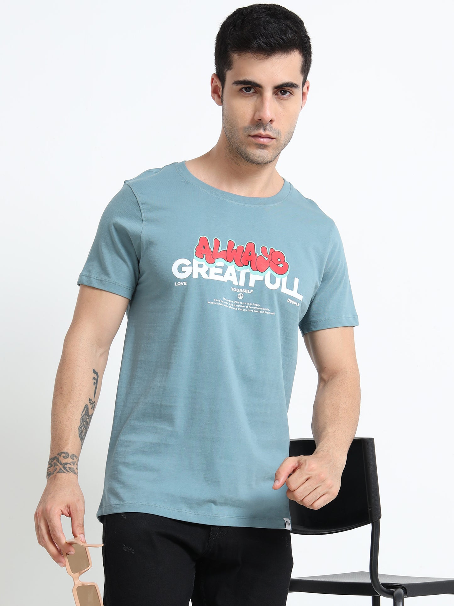 Always Greatfull printed Light blue short sleeve Regular T-shirt