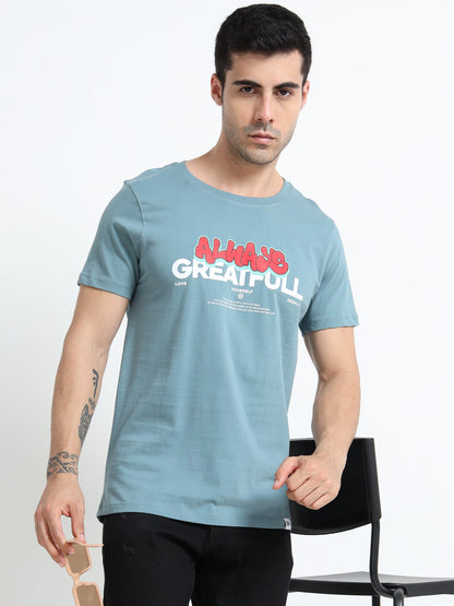 Always Greatfull printed Light blue short sleeve Regular T-shirt