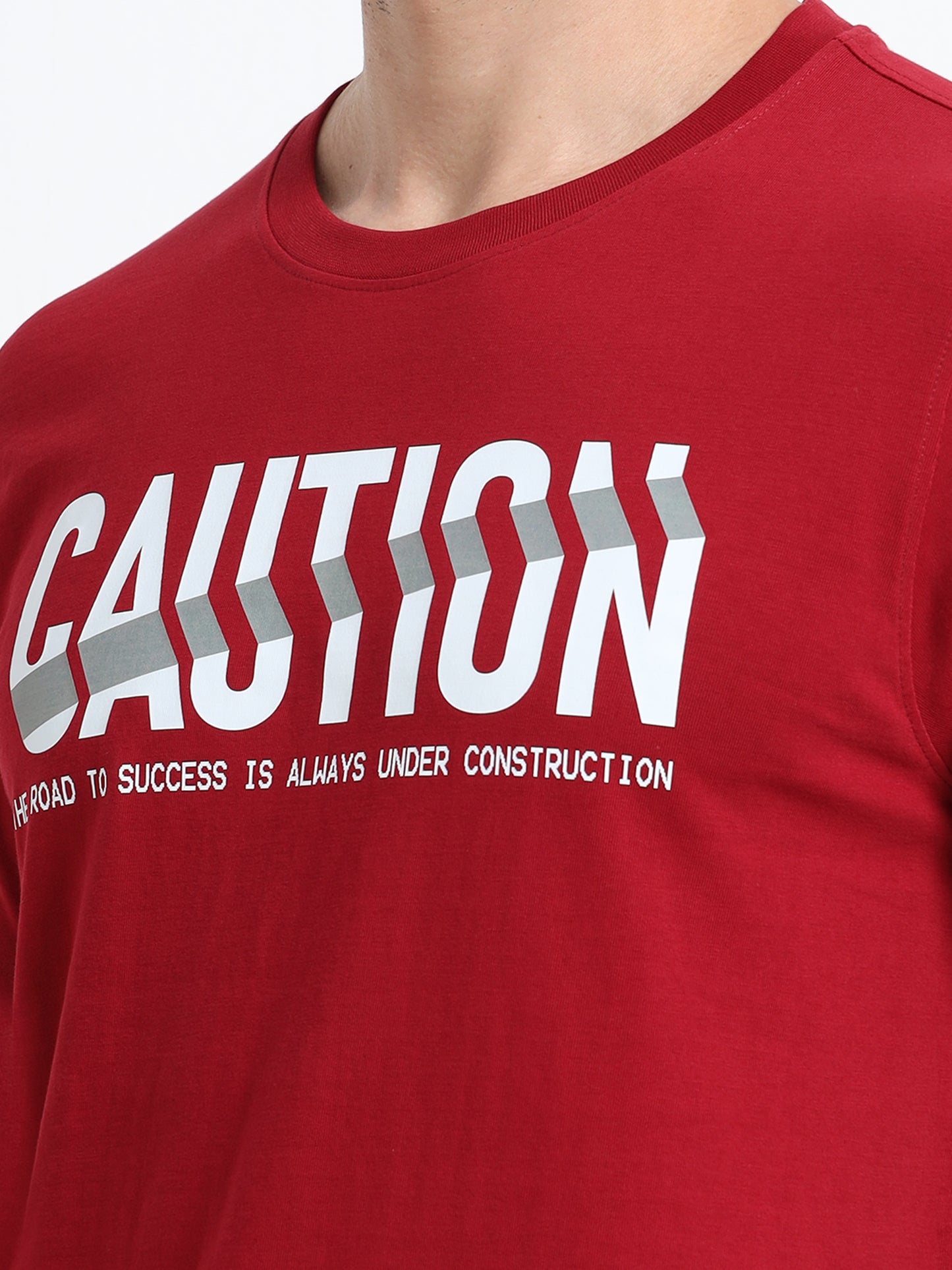 Caution Printed Red short sleeve Regular T-shirt