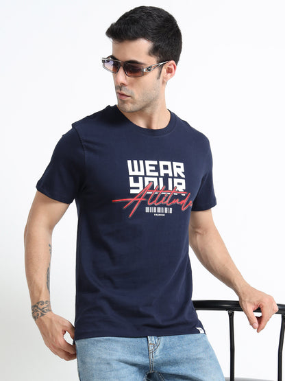 Wear Your Attitude Navy short sleeve regular fit T-shirt