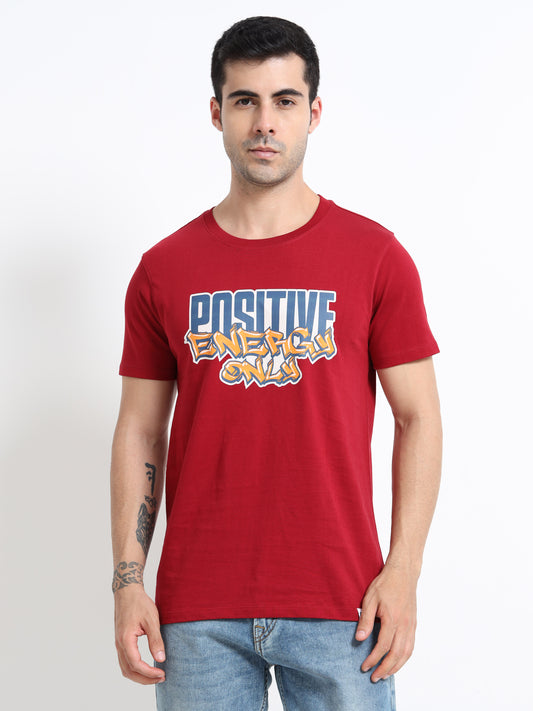 Positive Energy Only Printed Red short sleeve Regular T-shirt