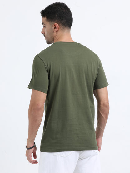Music Soothes printed Olive Green short sleeve Regular T-shirt
