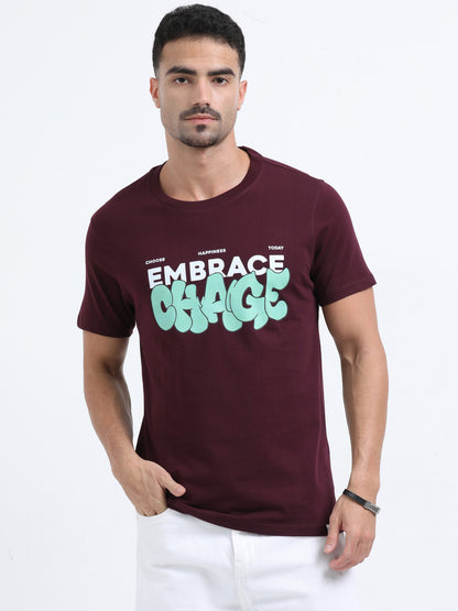 Embrace Change Printed Maroon short sleeve Regular T-shirt
