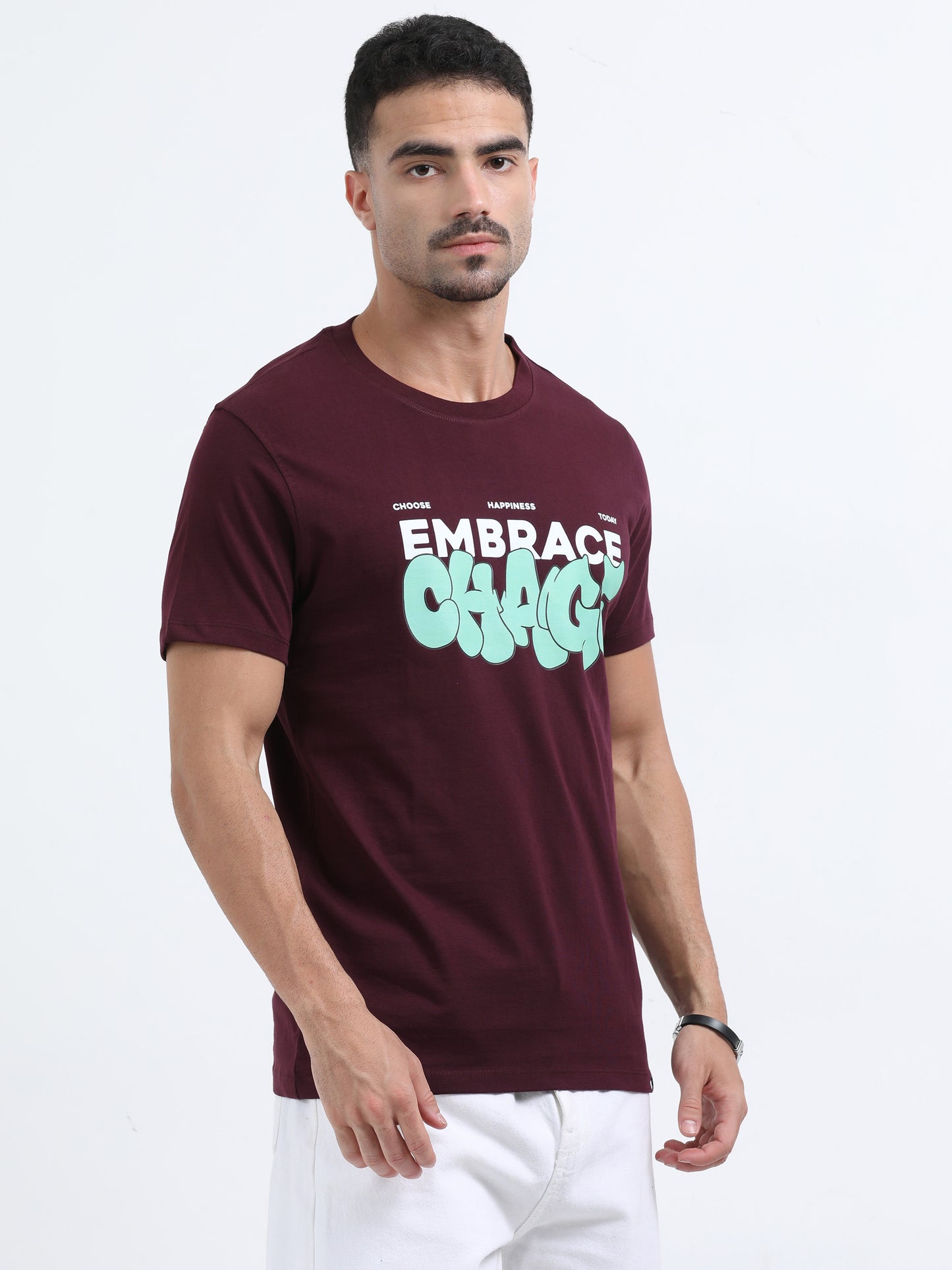 Embrace Change Printed Maroon short sleeve Regular T-shirt