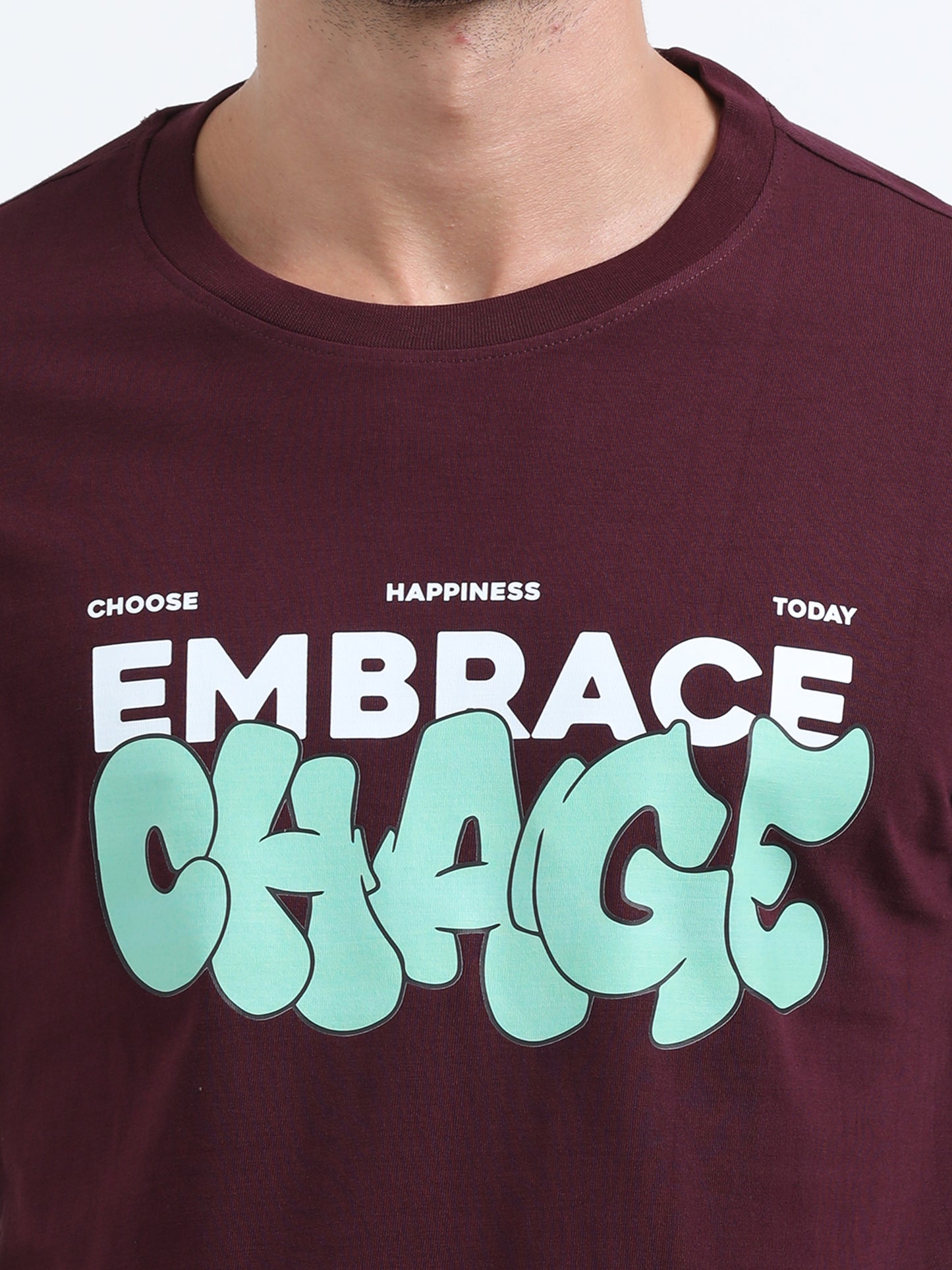 Embrace Change Printed Maroon short sleeve Regular T-shirt