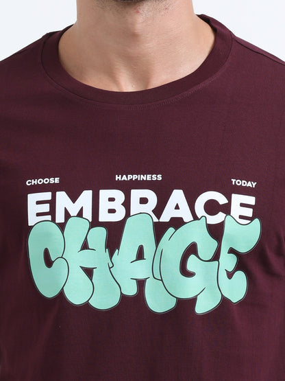 Embrace Change Printed Maroon short sleeve Regular T-shirt
