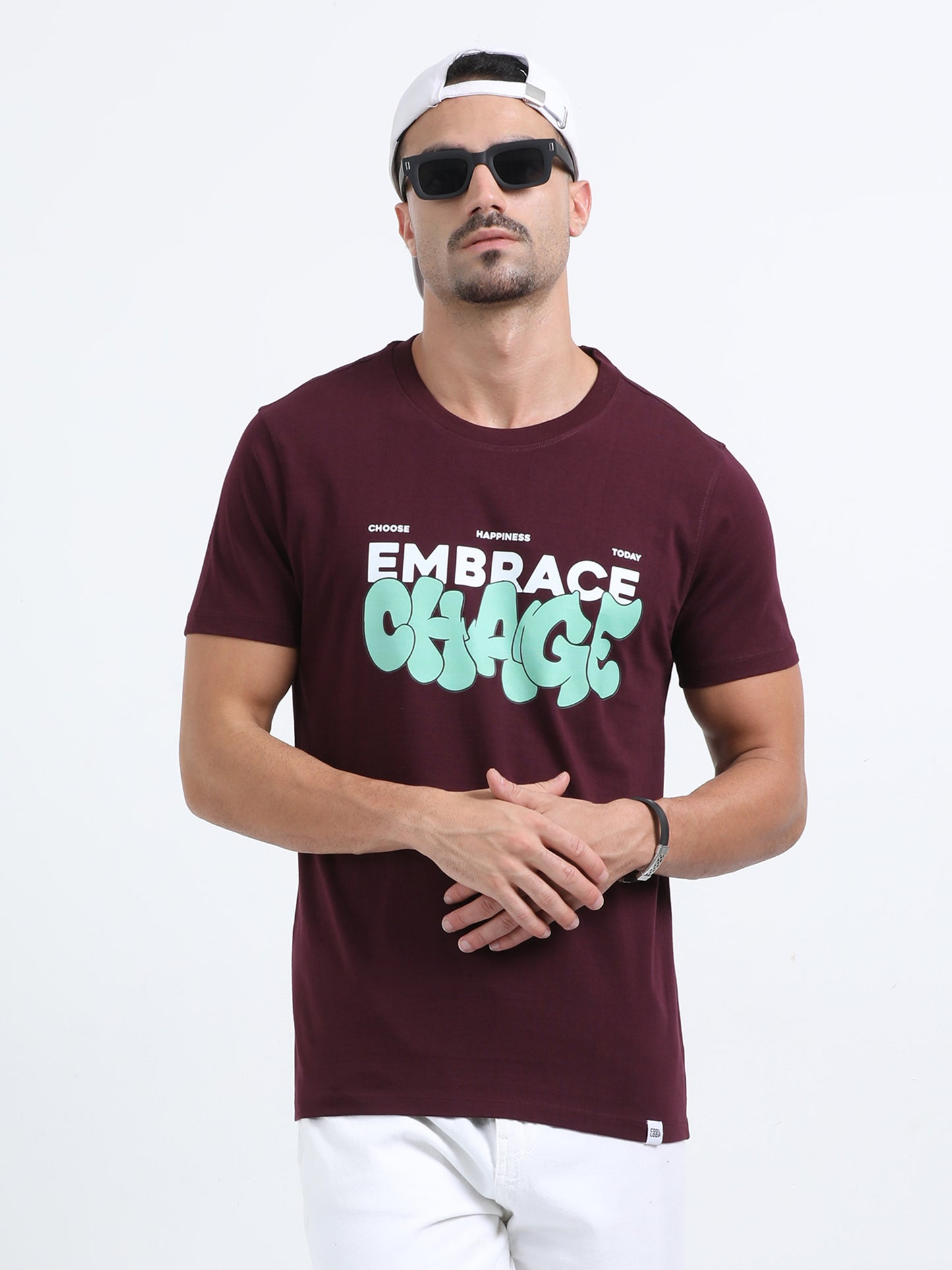 Embrace Change Printed Maroon short sleeve Regular T-shirt