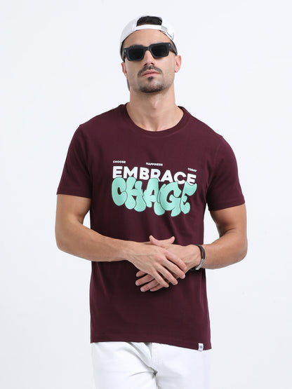 Embrace Change Printed Maroon short sleeve Regular T-shirt