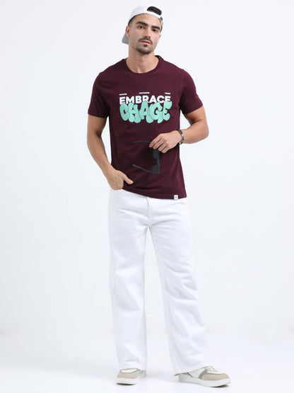 Embrace Change Printed Maroon short sleeve Regular T-shirt