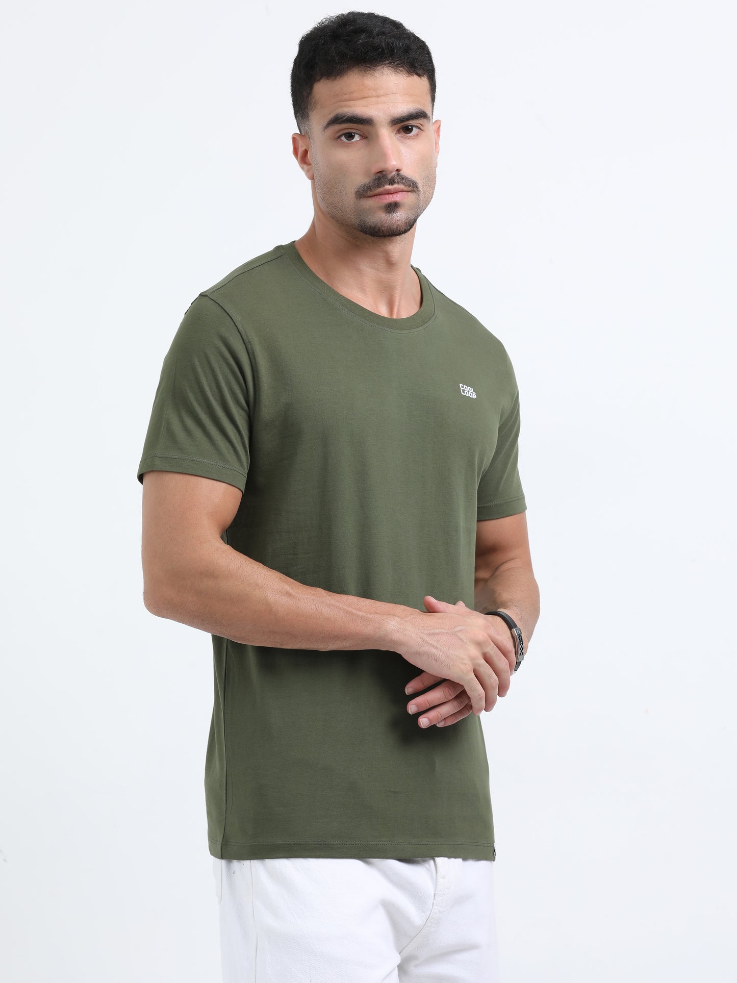 Olive Green solid short sleeve Regular T-shirt