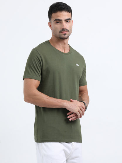 Olive Green solid short sleeve Regular T-shirt